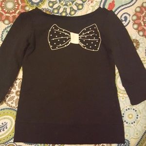 boat neck sweatshirt with bow